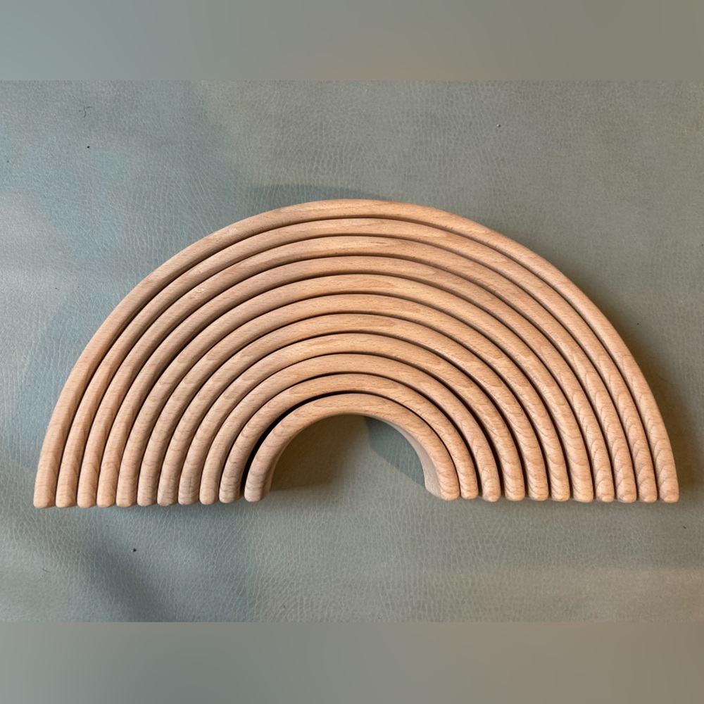 Wooden rainbow arch toy handmade natural stacker